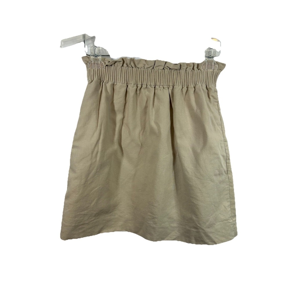 J.Crew Linen Cotton Paperbag Waist Mini Skirt Beige Khaki Size 0 Pocketed Lined